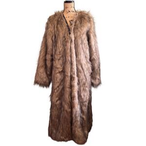 NWOT Aixirui Womens Winter Warm Comfy Faux Fur Shaggy Long Coat Brown Size XL